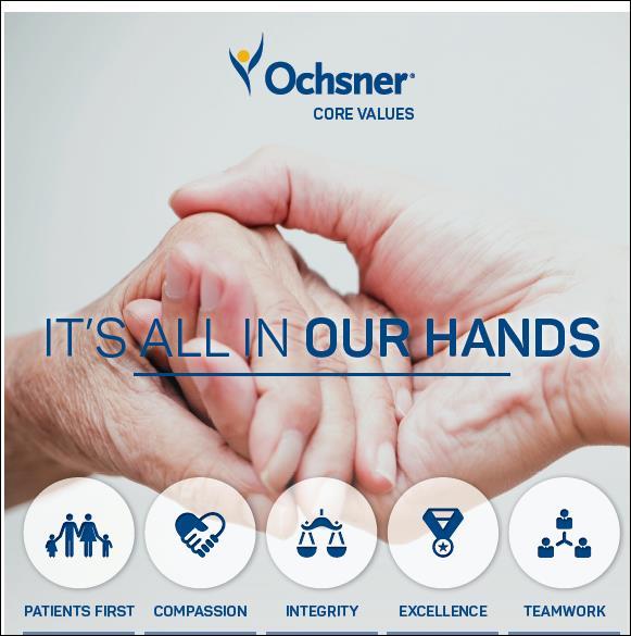 Ochsner Core Values Who We Are: At Ochsner, just like any other organization, who we are is all about what we do.