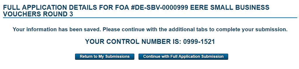 RFA Control Number