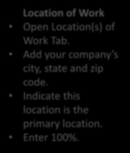 RFA Detail Screen Location of Work Open Location(s) of Work Tab.