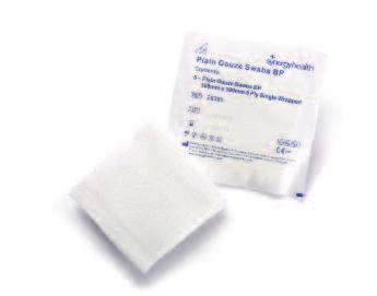 PLAIN GAUZE SWABS Synergy Health plain gauze swabs are constructed from 100% cotton and are ideal for use in skin cleansing and debridement.