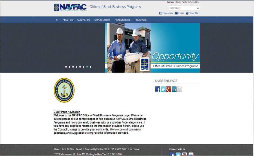 NAVFAC Office of Small Business Webpage Program Information