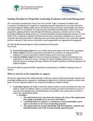 Guiding Principles for Nonprofits Leadership addressing issues seizing opportunities Evaluation of