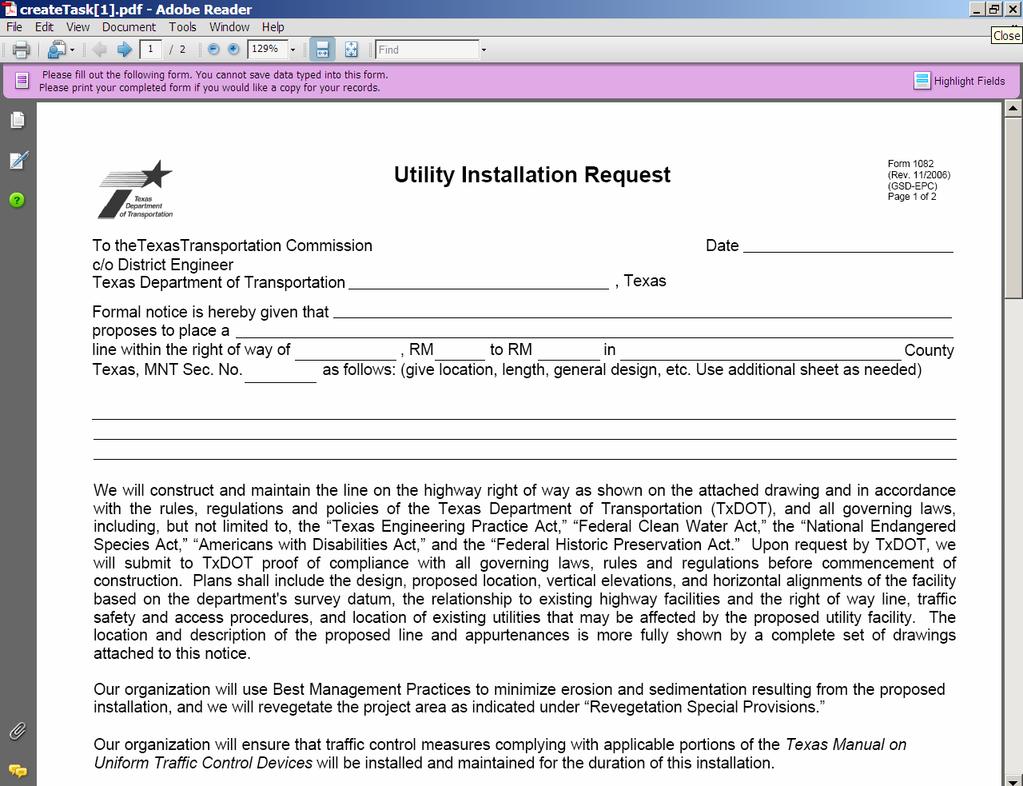 Legacy Systems #17. Utility Permit request, Form 1082 data.