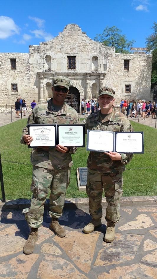 Castoro, commanding general's driver, reenlisted in the U.S. Army during a ceremony at the Alamo in San Antonio April 21st.