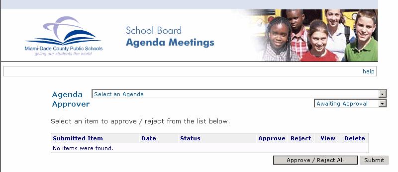 Approving an Agenda Item The Agenda Approver page is displayed.