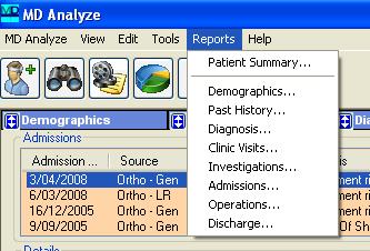 Other Features Patient Level Reporting To print a report based on the patient you have displayed, select the Reports option from the main menu.