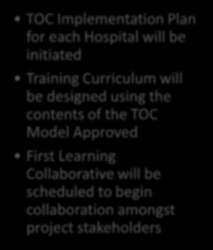 Hospital s during Implementation Next Steps TOC Implementation Plan for each Hospital will be initiated Training Curriculum will be designed using the contents of the