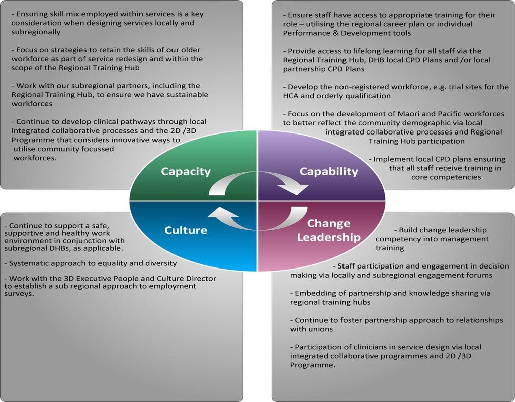 Figure 6: Sub-regional Workforce Plan The intent of the sub-regional Workforce Development Plan is to: identify the main workforce demands, and the potential challenges, that the 3 DHBs will be faced