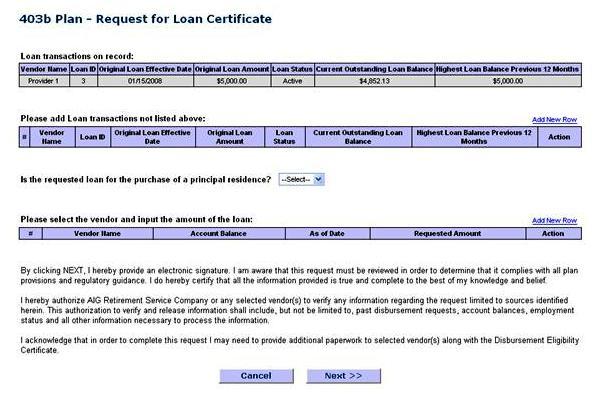 2.2 Loan Certificate The screen below displays when the