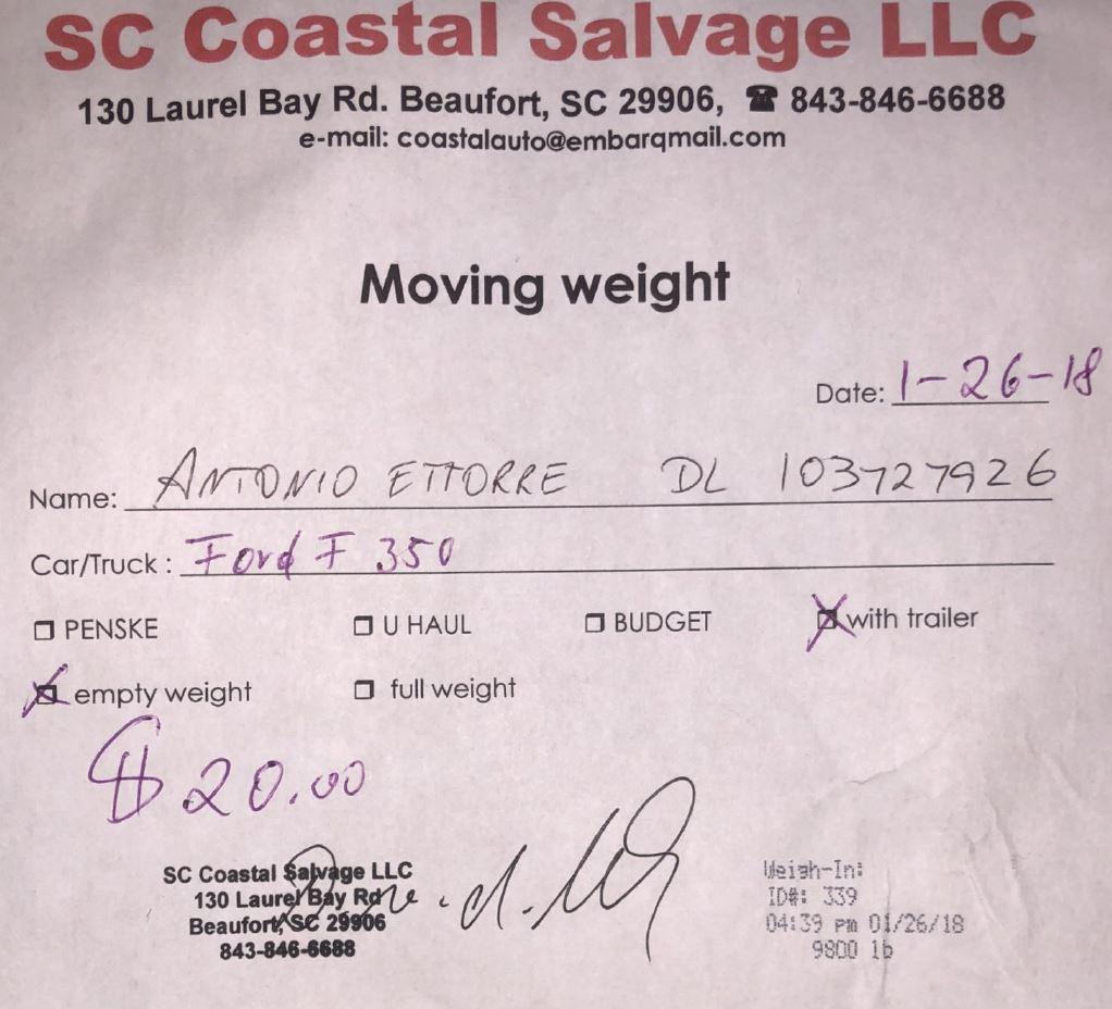 WEIGHT TICKETS Example of