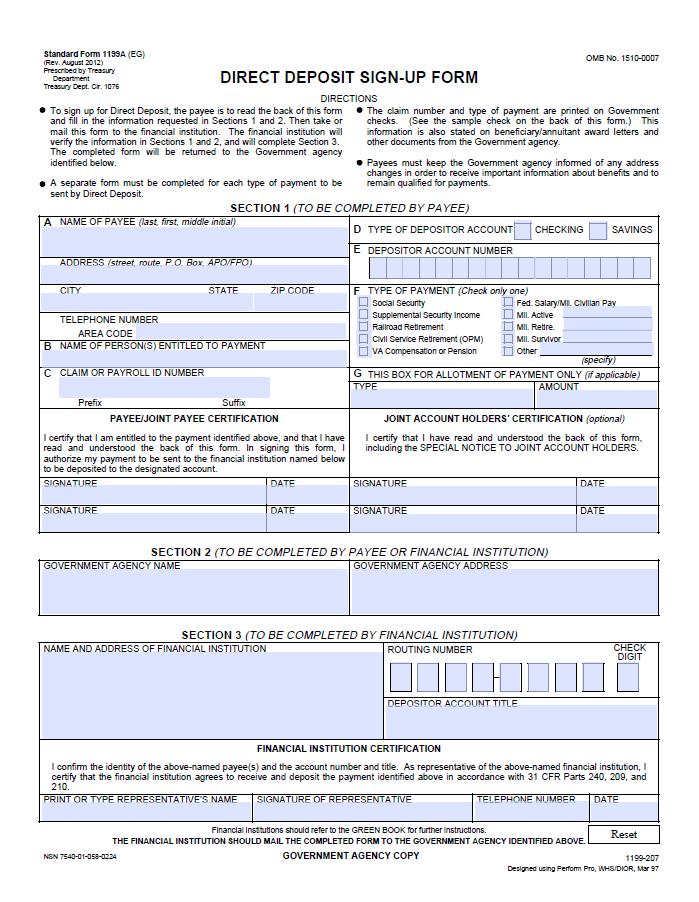 DIRECT DEPOSIT FORM OPTIONAL ONLY if you are retiring/separating can you change your bank account information with this form included with your PPM claim All others must contact your IPAC to change