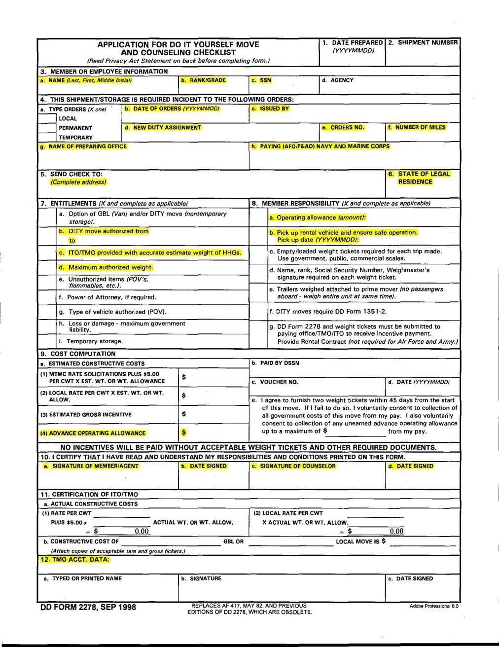 DD FORM 2278 Obtained via https://www.move.