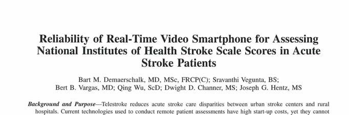 Background and Purpose ResolutionMD mobile application runs on a Smartphone and affords vascular neurologists access to radiological images of patients with stroke from remote