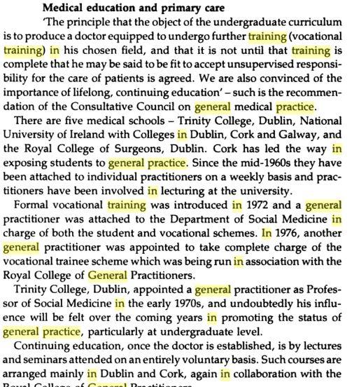 Ireland *1960s Cork- GPs lecturing in University once a week, * 1963 world s first