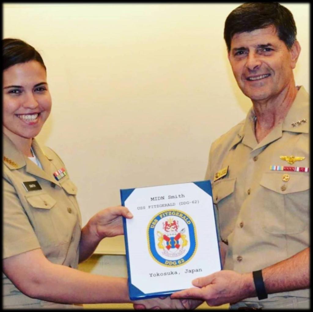 Spring 2016 Anchors Aweigh 2 MIDN 1/C Smith being congratulated on her ship selection by the Chief of Naval Personnel, VADM Moran Commander s Intent MIDN 1/C Smith Battalion Family and Friends, My