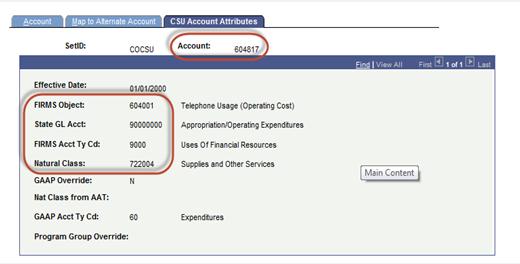 GENERAL INFORMATION Object Code State General Ledger Account Number GAAP Natural Classification Figure 3 shows a PeopleSoft screen shot describing the attributes related to the CO s unique internal