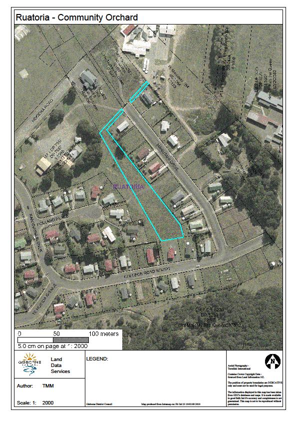 Diagram 2: Highlighted in blue is the parcel of land parallel Manutahi Drive