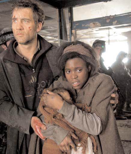 The movie was Children of Man starring Clive Owen, Julianne Moore, and Michael Caine.