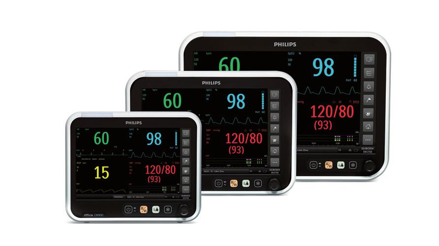Patient Monitors Efficia CM100, CM120 and CM150 The Efficia CM Series patient monitors help you with monitoring, analyzing, recording, and alarming multiple physiological parameters, at the bedside,