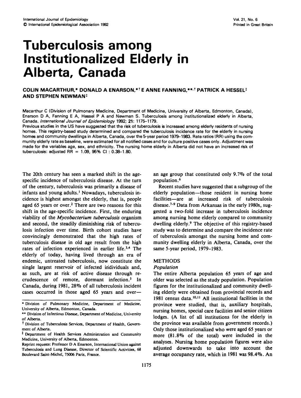 International Journal of Epidemiology International Epidemiological Association 1992 Vol. 21, No.