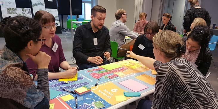 Maija Mattila / City of Helsinki The Helsinki Participation Game board presents elements of public participation in the daily work of the City staff, and the playing cards contain alternatives for