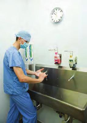 All sterile members of the surgical team will perform a Surgical Hand Scrub The iniral hand scrub of the day is a 5 minute mechanical scrub with an approved anrmicrobial soap.