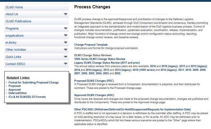 DLMS Change Status Report DLMS Implementation Tracking on EBSO Website From elibrary > Process