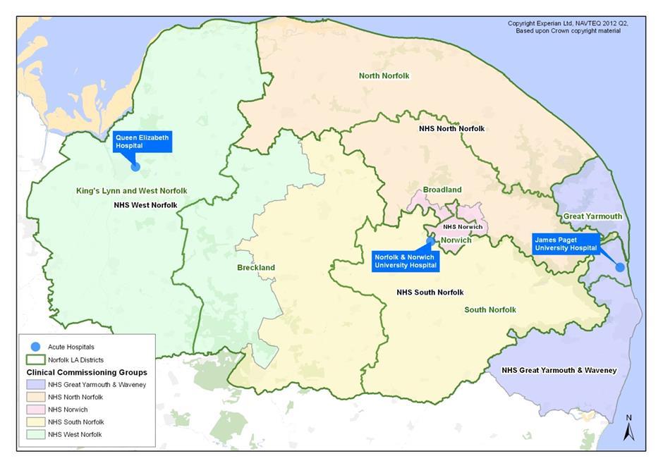 Map 1: Local Government and Health Service Infrastructure in Norfolk (including Waveney) In conjunction with NHS England, CCGs are required to produce Local Estates Strategies looking 5 years ahead,