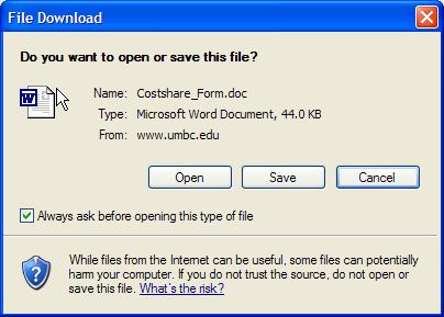 3. Click Save to save the document to your computer. (If you plan to complete the document electronically, and print the completed document, the Save button is the recommended option.