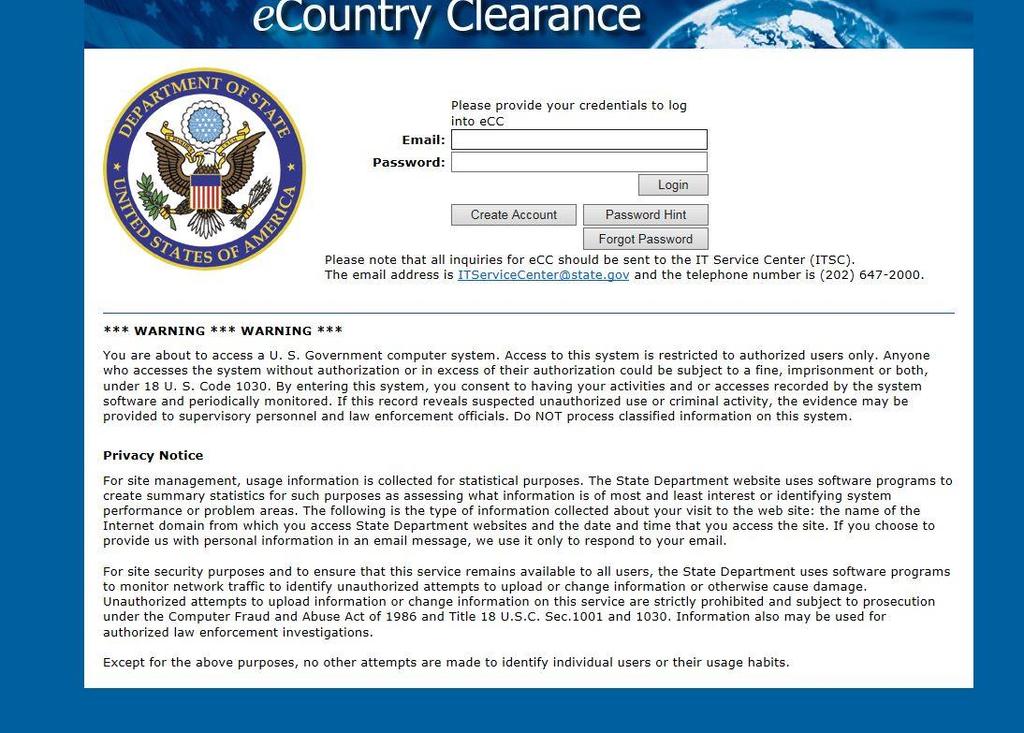 Foreign Travel Country Clearance State Department ecc (Electronic country clearance) Information