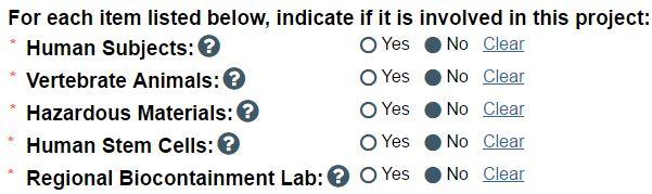 Compliance Review. Answer Yes/No to indicate whether or not the project involves any of the compliance categories.