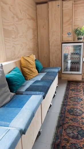 This small space can fit up to six people and has a wooden table set up
