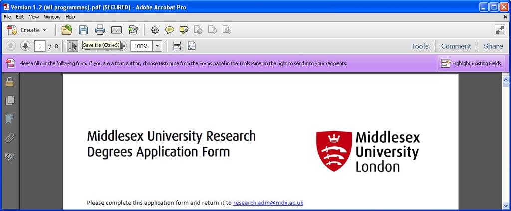 Guidance notes Research Degree Applications How to complete the application form In order to complete the application form you will need a copy of Adobe Acrobat Reader which can be downloaded for