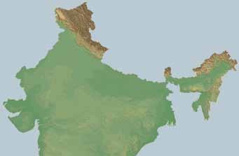 5,000+ 4,000-5,000 3,000-4,000 2,000-3,000 1,000-2,000 500-1,000 200-500 0-200 Nicobar Islands 70 80 90 Andaman Islands Port Blair Andaman Sea 20 Topography The basins of three river systems form