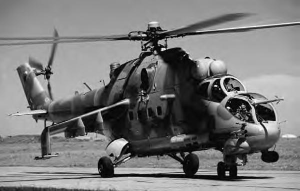 AIRCRAFT Mi-35 HIND E Type Assault attack helicopter Max Troops 8 Main rotor Diameter 17.3 m No. of blades 5 Tail Rotor Diameter 3.9 m No.