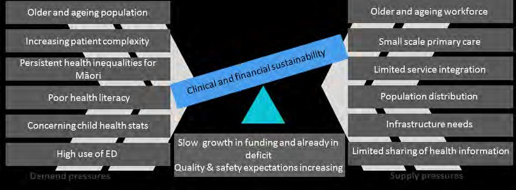 Executive summary Strategic context Like the New Zealand health system as a whole, Taranaki s health system is facing intensifying supply and demand pressures that are impacting on clinical and