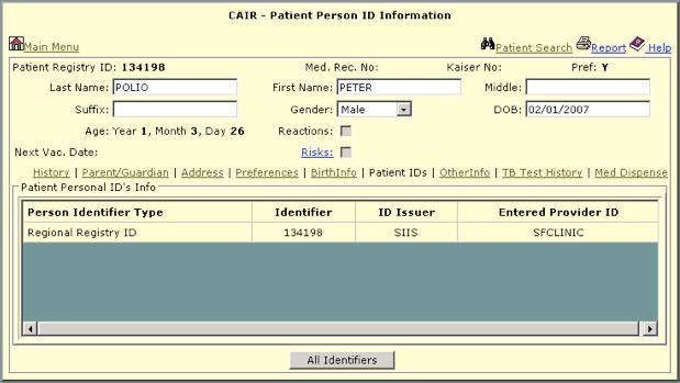 Data entry functions Section 3 If you have a medical record number or other unique identifier If you would like to enter your clinic s medical record number in the patient s record in the Registry: