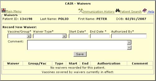 Special functions 1 Waivers Waivers are used to record refusals and deferrals.