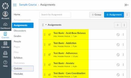 Test Bank As an instructor, you can import the entire Test Bank or import individual items into the LMS (i.e. Canvas).