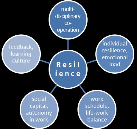 4.2 Resilience Profile Five dimensions together give an indication of resilience among medical residents and specialists in the hospital, their teams and organisation, as visualised in Figure 1.