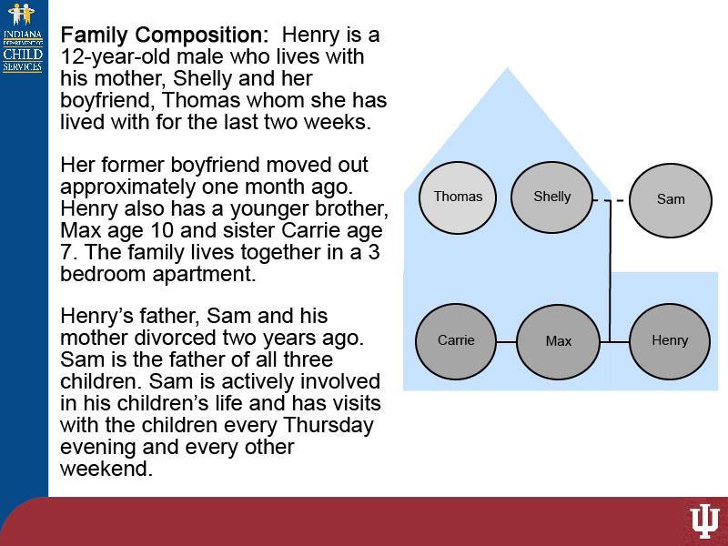 Slide 16 - Slide 16 Henry is a 12-year-old male who lives with his mother, Shelly and her boyfriend, Thomas whom she has lived with for the last two weeks.
