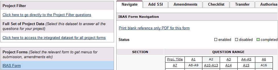 2. When you go to the Navigation Page, your application will appear in the Project Forms list labelled as IRAS Form.