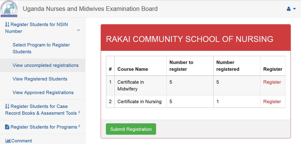 The students you have entered will be displayed. Keep adding students until you have added all the required number of students.