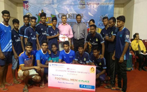 South India level Karunya Evangeline Memorial Football tournament for men was held at Karunya University, Coimbatore from 26.09.
