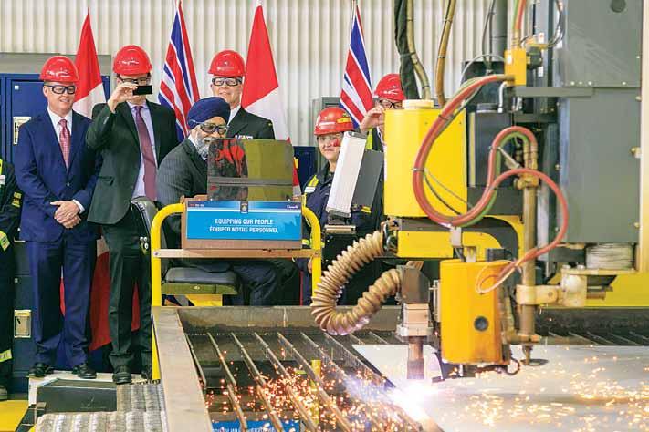 10 TRIDENT News July 9, 2018 Cutting steel for the first Joint Support Ship On Friday, June 15, the Honourable Harjit Sajjan, Minister of National Defence, observes as the steel is cut for the Royal