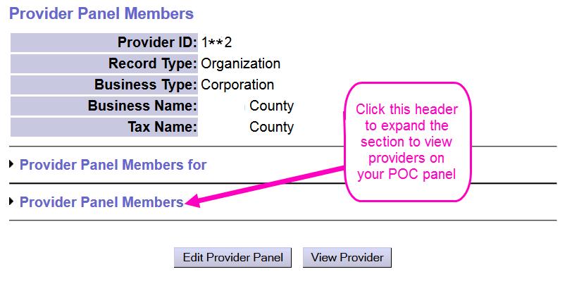 3. Once in the Provider Panel Members page, click on the section header Provider Panel Members to expand that section. 4.