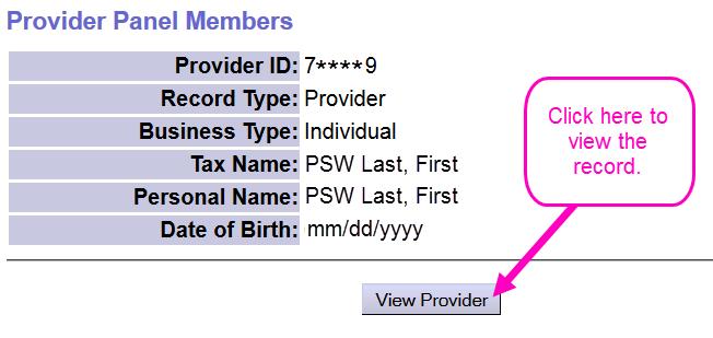 6. In the provider s View Provider page, click the section header Employment Relationship to expand the section and view