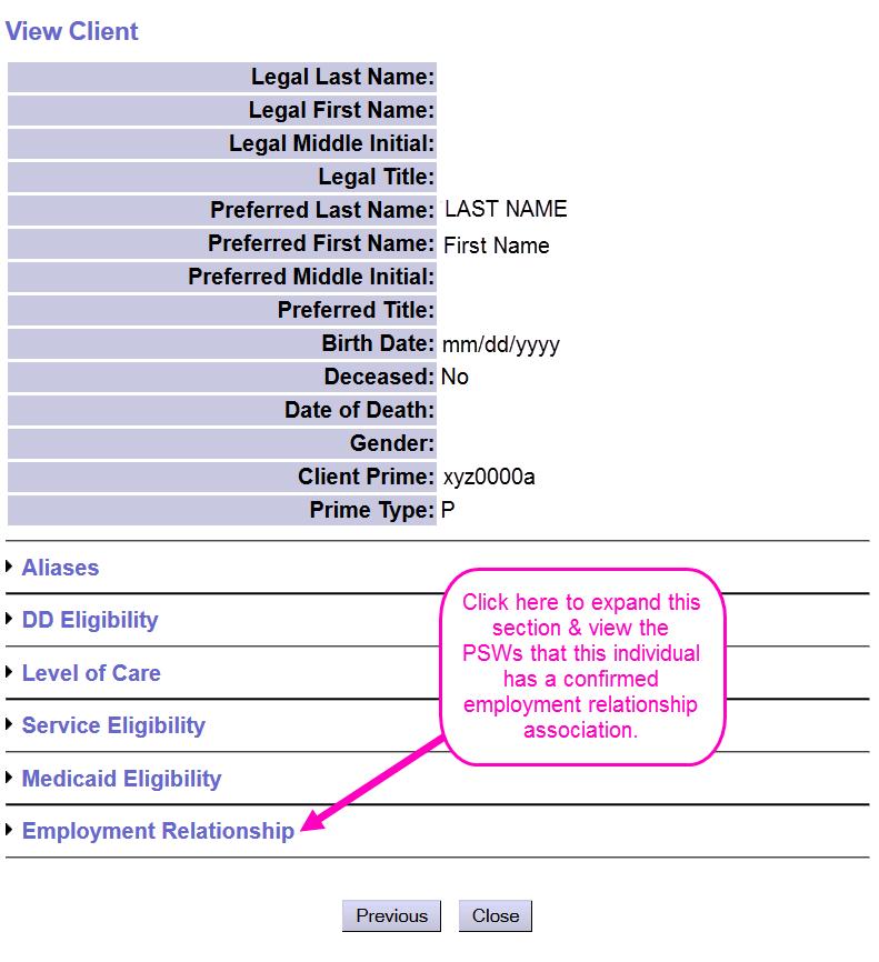 5. Now the individual s record is open, scroll to the bottom of the page and click on the section header Employment Relationship.