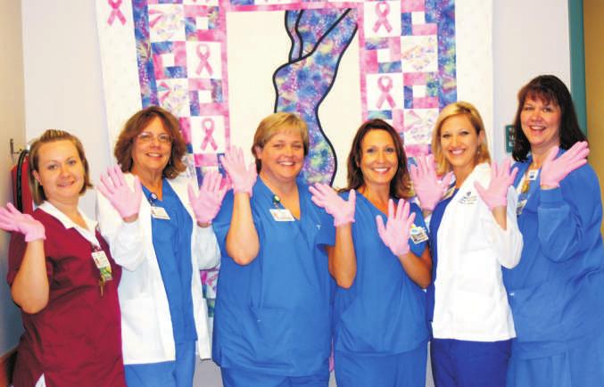 Ozarks Medical Center 6 Several OMC departments, including the Cancer Treatment Center, left, and Imaging, right, showed their support for Breast Cancer PINK GLOVES Awareness in October by wearing
