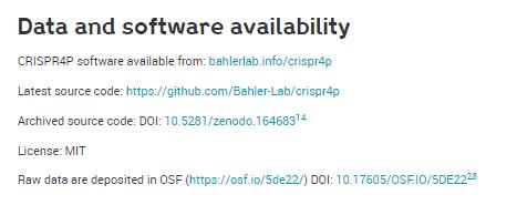 Data and software availability section At-a-glance summary: Dataset and source